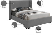 Oxford Linen Textured Queen Bed (3 Boxes) Grey - Gate FurnitureQueen Bed