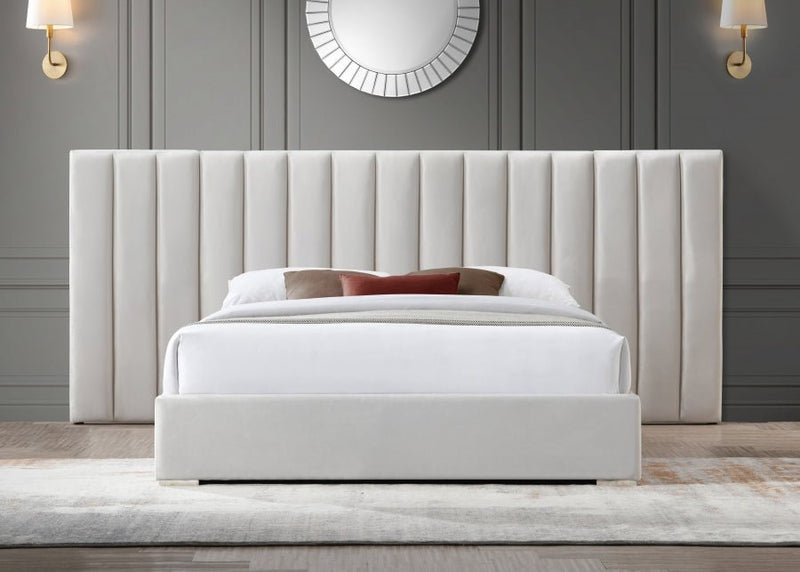 Pablo Velvet King Bed Cream - Gate FurnitureKing Bed