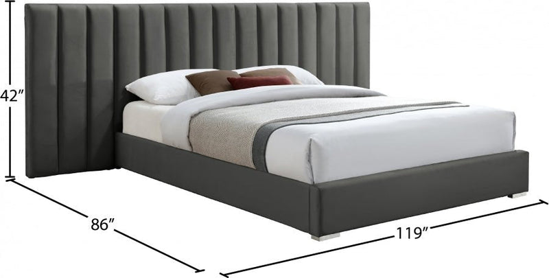 Pablo Velvet King Bed Grey - Gate FurnitureKing Bed