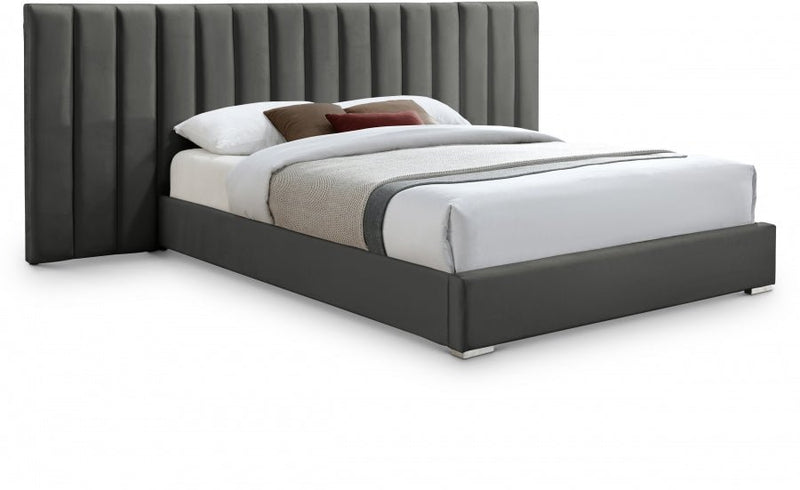 Pablo Velvet King Bed Grey - Gate FurnitureKing Bed