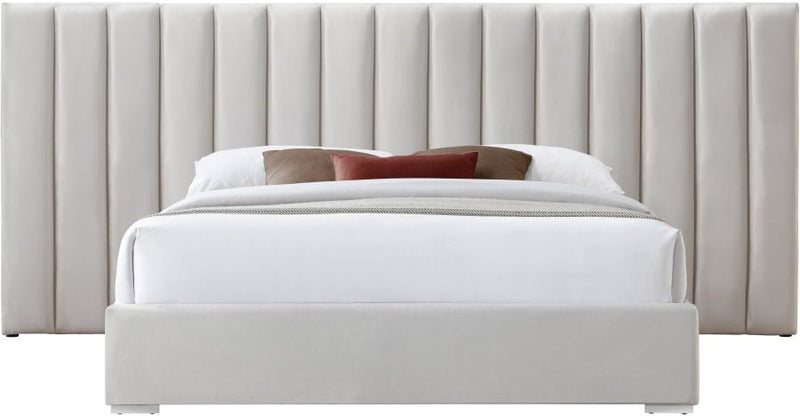Pablo Velvet Queen Bed Cream - Gate FurnitureQueen Bed