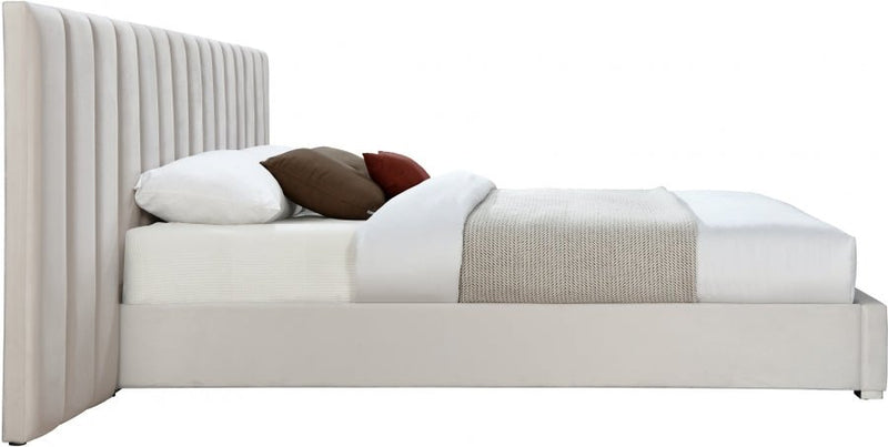 Pablo Velvet Queen Bed Cream - Gate FurnitureQueen Bed
