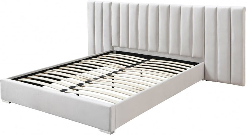 Pablo Velvet Queen Bed Cream - Gate FurnitureQueen Bed