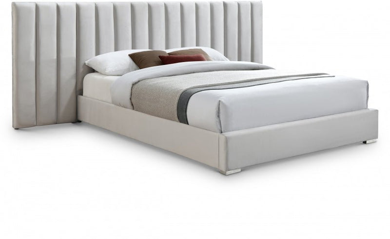 Pablo Velvet Queen Bed Cream - Gate FurnitureQueen Bed
