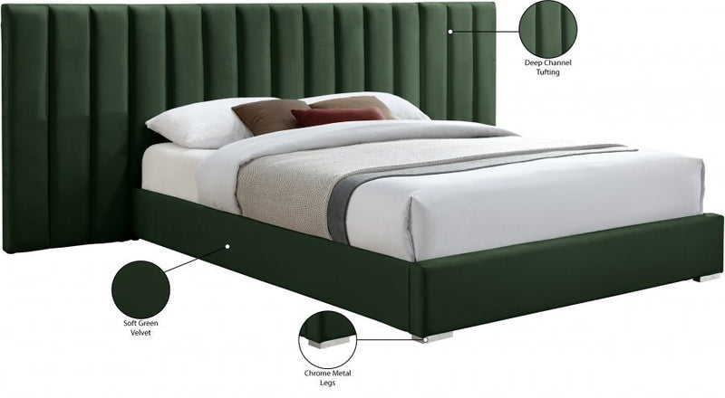 Pablo Velvet Queen Bed Green - Gate FurnitureQueen Bed