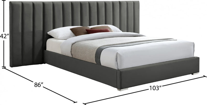 Pablo Velvet Queen Bed Grey - Gate FurnitureQueen Bed