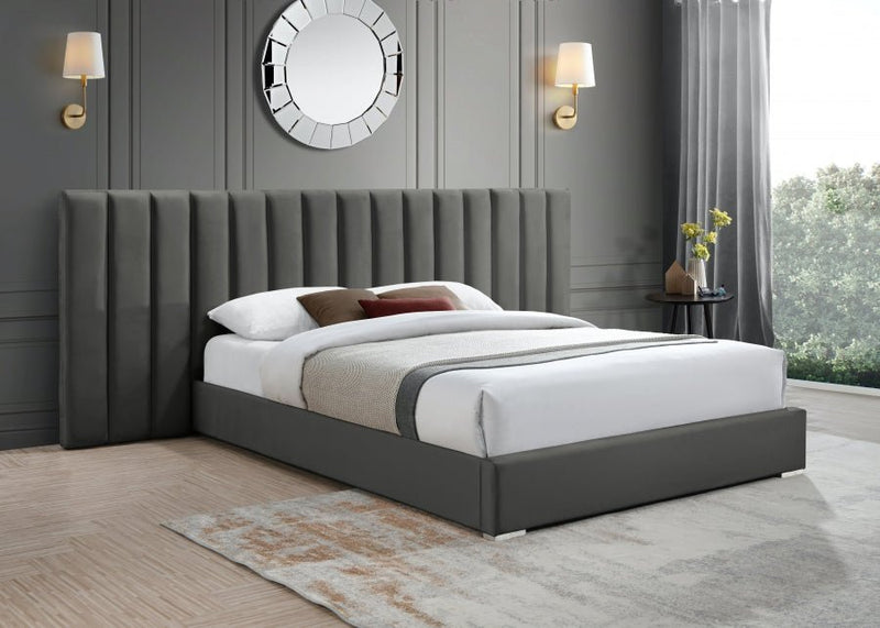 Pablo Velvet Queen Bed Grey - Gate FurnitureQueen Bed