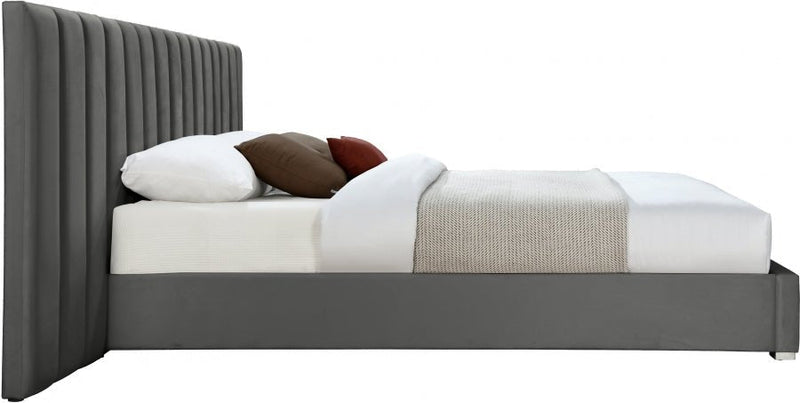 Pablo Velvet Queen Bed Grey - Gate FurnitureQueen Bed