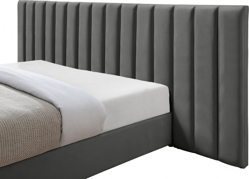 Pablo Velvet Queen Bed Grey - Gate FurnitureQueen Bed