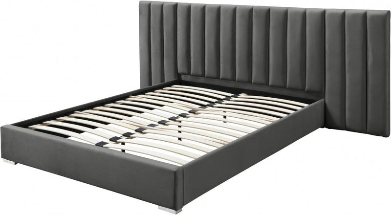 Pablo Velvet Queen Bed Grey - Gate FurnitureQueen Bed