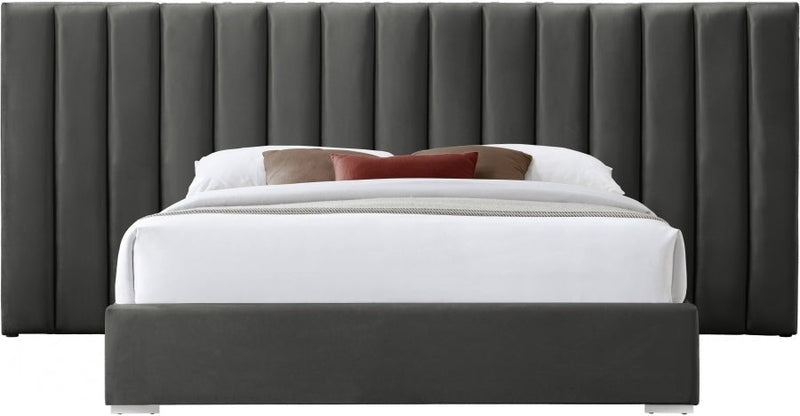 Pablo Velvet Queen Bed Grey - Gate FurnitureQueen Bed