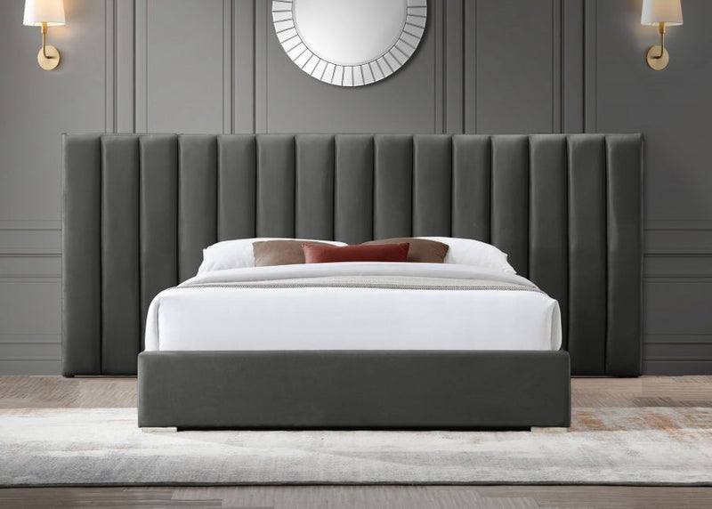 Pablo Velvet Queen Bed Grey - Gate FurnitureQueen Bed