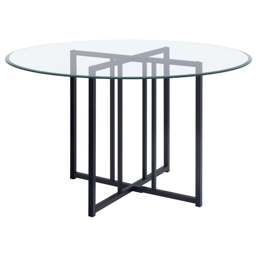 Pace 48-inch Round Glass Top Dining Table Matte Black - 115210BLK