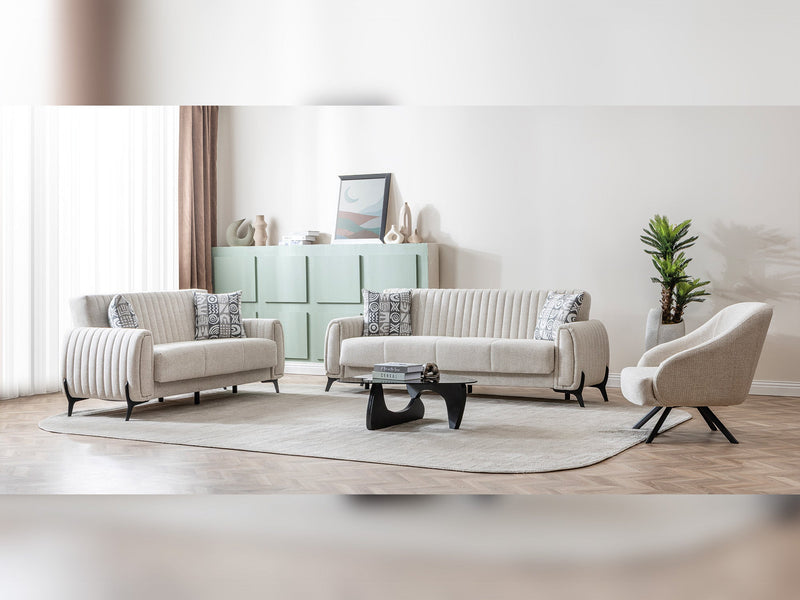 Palermo 3-pieces (Sofa & Loveseat & Chair) Livingroom Set Cream in Cream - 101-PAL-ROM01-321