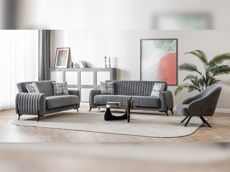 Palermo 3-pieces (Sofa & Loveseat & Chair) Livingroom Set Grey in Grey - 101-PAL-ROM07-321