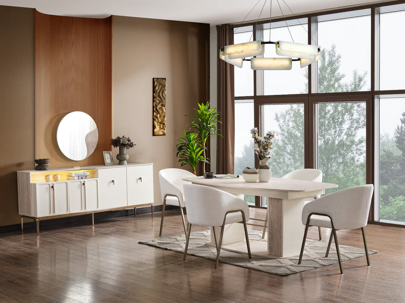 Pamukkale Diningroom (Consol With Mirror & Dining Table & 6 Dining Chair) - 200-ELIF-PAM-A212-DT-6-SET