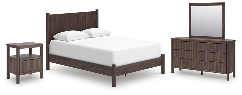 Pamytta Brown Queen Panel Bed, Dresser, Mirror and Nightstand - PCB2614B30