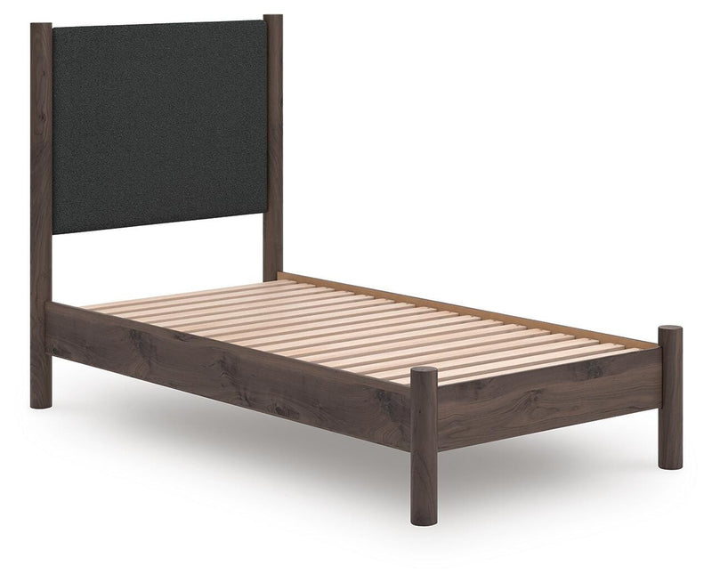 Pamytta Brown Twin Upholstered Panel Platform Bed - PCB2614B8