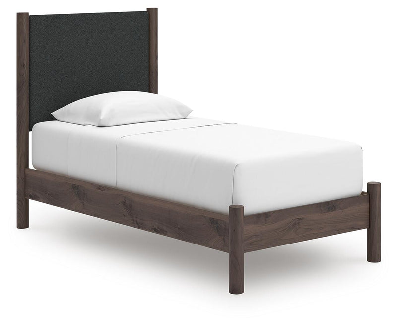 Pamytta Brown Twin Upholstered Panel Platform Bed - PCB2614B8