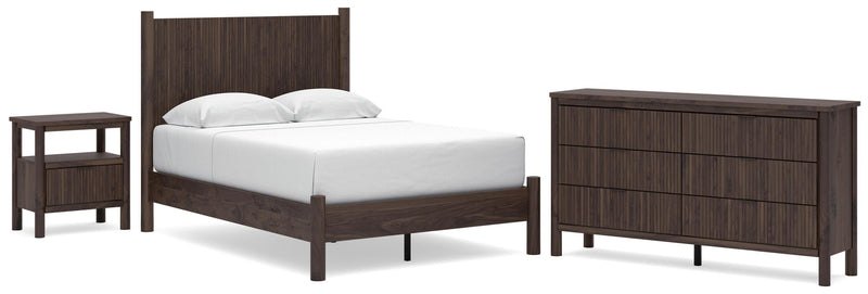 Pamytta Full Panel Platform Bed, Dresser and Nightstand in Brown - PKG022674