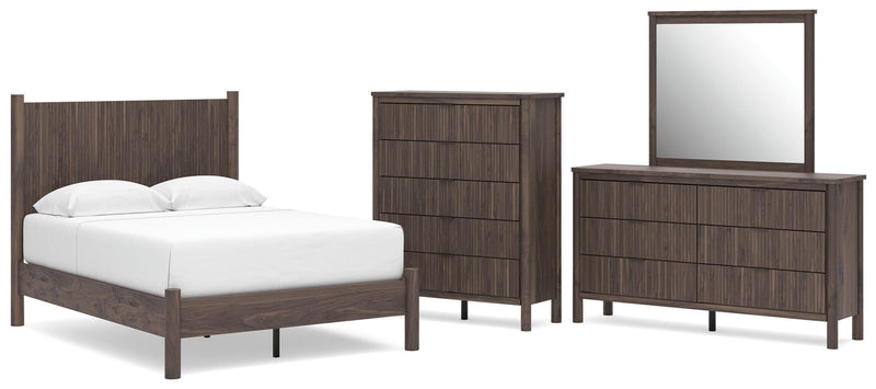 Pamytta Full Panel Platform Bed, Dresser, Mirror and Chest in Brown - PKG022671