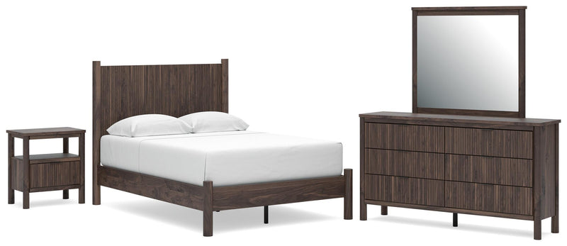Pamytta Full Panel Platform Bed, Dresser, Mirror and Nightstand in Brown - PKG022670