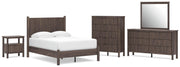 Pamytta Full Panel Platform Bed, Dresser, Mirror, Chest and Nightstand in Brown - PKG022672