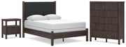 Pamytta Full Upholstered Panel Bed, Chest and  Nightstand in Brown - PKG022774