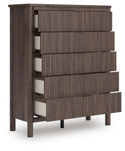 Pamytta Full Upholstered Panel Bed, Chest and  Nightstand in Brown - PKG022774