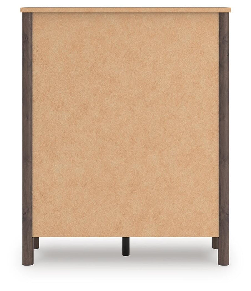 Pamytta Full Upholstered Panel Bed, Dresser and Chest in Brown - PKG022773