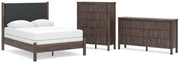 Pamytta Full Upholstered Panel Bed, Dresser and Chest in Brown - PKG022773