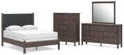 Pamytta Full Upholstered Panel Bed, Dresser and Mirror in Brown - PKG022723