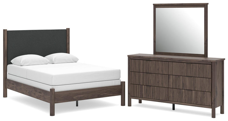 Pamytta Full Upholstered Panel Bed, Dresser and Mirror - PCB2614B23
