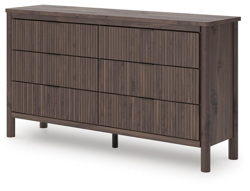 Pamytta Full Upholstered Panel Platform Bed and Dresser in Brown - PKG022691