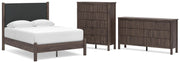 Pamytta Full Upholstered Panel Platform Bed, Dresser and Chest in Brown - PKG022761