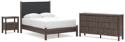 Pamytta Full Upholstered Panel Platform Bed, Dresser and Nightstand in Brown - PKG022692