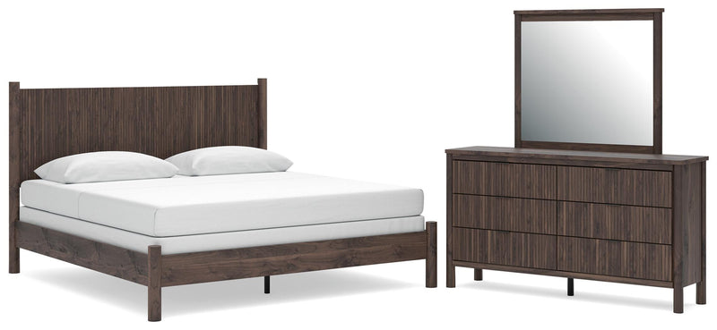 Pamytta King Panel Bed, Dresser and Mirror in Brown - PKG022735