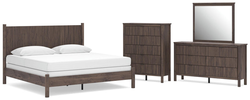 Pamytta King Panel Bed, Dresser, Mirror and Chest in Brown - PKG022737