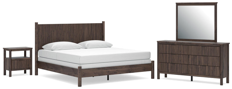 Pamytta King Panel Bed, Dresser, Mirror and Nightstand in Brown - PKG022736