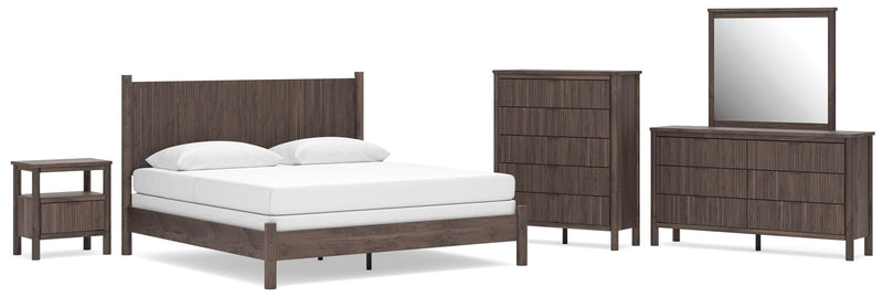 Pamytta King Panel Bed, Dresser, Mirror, Chest and Nightstand in Brown - PKG022738