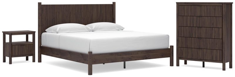 Pamytta King Panel Platform Bed, Chest and  Nightstand in Brown - PKG022780