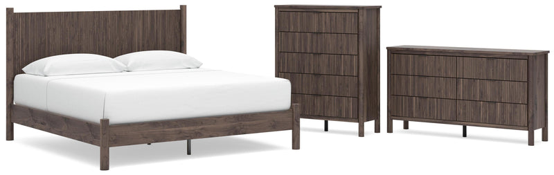 Pamytta King Panel Platform Bed, Dresser and Chest in Brown - PKG022779