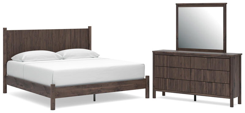 Pamytta King Panel Platform Bed, Dresser and Mirror in Brown - PKG022741