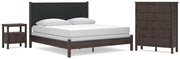 Pamytta King Upholstered Panel Bed, Chest and  Nightstand in Brown - PKG022785