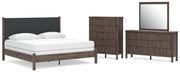 Pamytta King Upholstered Panel Bed, Dresser, Mirror and Chest in Brown - PKG022787