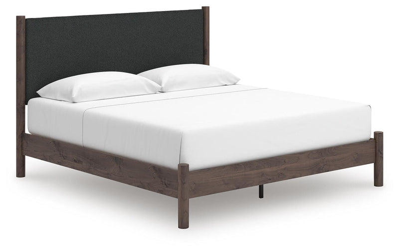 Pamytta King Upholstered Panel Platform Bed and Dresser in Brown - PKG022751