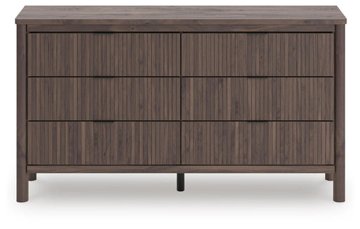 Pamytta King Upholstered Panel Platform Bed and Dresser in Brown - PKG022751