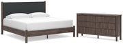 Pamytta King Upholstered Panel Platform Bed and Dresser in Brown - PKG022751