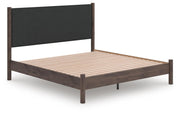 Pamytta King Upholstered Panel Platform Bed, Dresser and Chest in Brown - PKG022781
