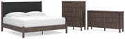 Pamytta King Upholstered Panel Platform Bed, Dresser and Chest in Brown - PKG022781